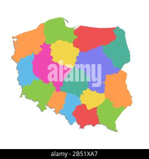 Pologne map, division administrative République polonaise, États individuels séparés, carte des couleurs isolée sur fond blanc trame vierge Banque D'Images