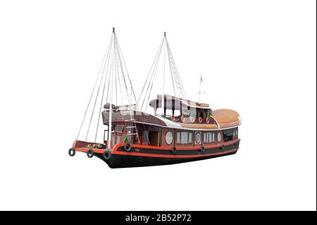 bateau de ligne de voile en bois de la ferraille. Bateau traditionnel en bois. Vieux voilier vietnamien. Banque D'Images