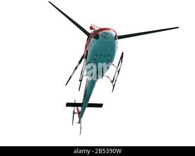 Hélicoptère rouge isolé sur blanc Banque D'Images