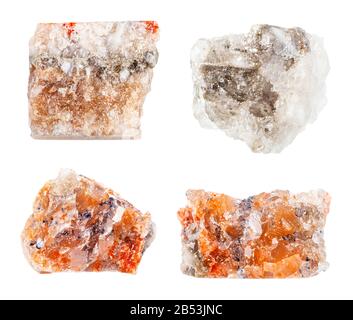 Ensemble de diverses roches de sel de roche (Halite) isolées sur fond blanc Banque D'Images