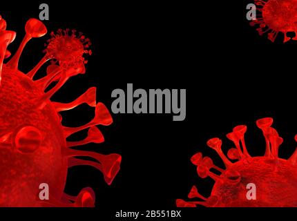 Groupe de cellules de virus CORONAVIRUS COVID-19 - speace pour le texte. Illustration tridimensionnelle des cellules de Coronavirus. Banque D'Images