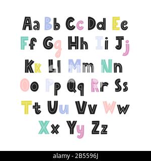 Alphabet pour les enfants avec majuscules et petites lettres. Anglais abc dans le style scandinave Illustration de Vecteur