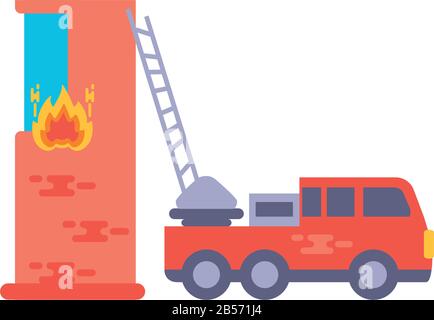camion de pompiers avec construction en arrière-plan blanc illustration vectorielle Illustration de Vecteur
