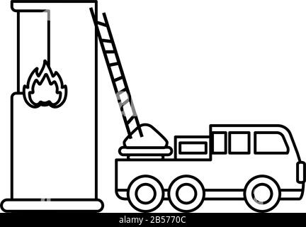 camion de pompiers avec construction en arrière-plan blanc illustration vectorielle Illustration de Vecteur