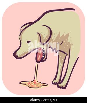 Illustration d'un Vomissement de chien avec du sang sur le sol, symptôme D'Ulcération gastrique Banque D'Images