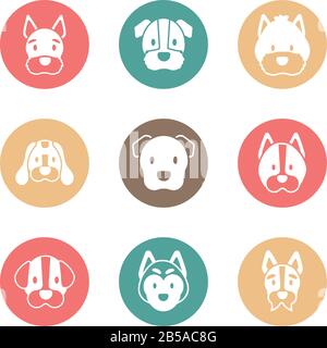 ensemble d'icônes de faces différentes races de chiens vecteur illustration design Illustration de Vecteur