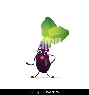 mignon aubergine personnage dessin animé mascotte légumes saine concept de nourriture isolée illustration vectorielle Illustration de Vecteur