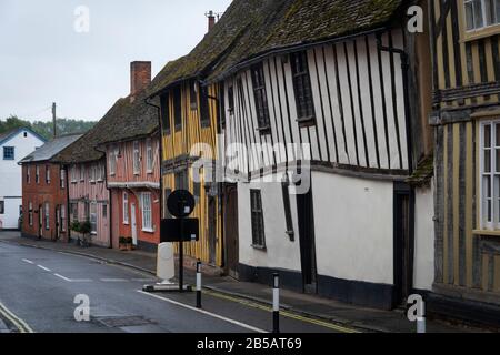 Maisons Colorées, Lavernham, Suffolk, Angleterre Banque D'Images