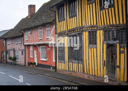 Maisons Colorées, Lavernham, Suffolk, Angleterre Banque D'Images