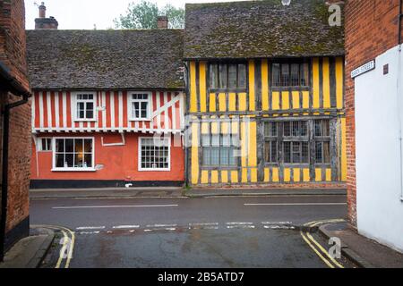 Maisons Colorées, Lavernham, Suffolk, Angleterre Banque D'Images