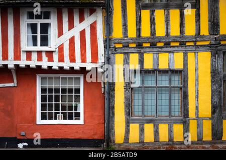 Maisons Colorées, Lavernham, Suffolk, Angleterre Banque D'Images