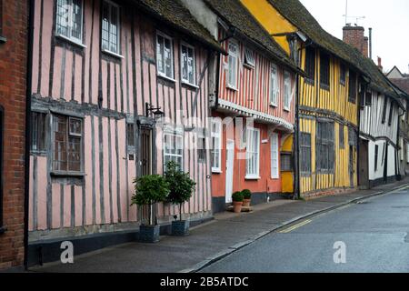 Maisons Colorées, Lavernham, Suffolk, Angleterre Banque D'Images