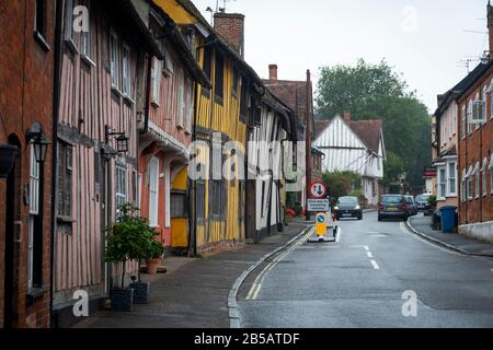 Maisons Colorées, Lavernham, Suffolk, Angleterre Banque D'Images