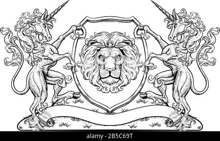 Écusson Unicorn Horse Coat Of Arms Lion Royal Shield Illustration de Vecteur