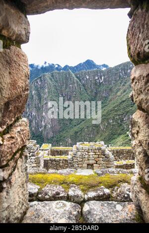 Le Machu Picchu, cité inca du Pérou d'un détail de la ville, site du patrimoine mondial de l'UNESCO, la vallée sacrée, région de Cuzco, Pérou Banque D'Images