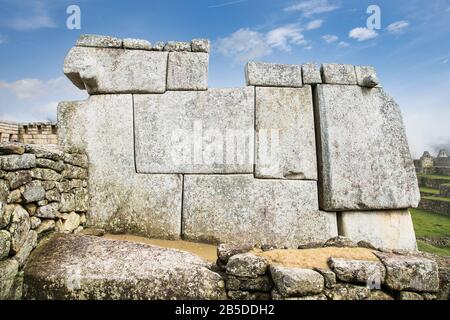 Le Machu Picchu, cité inca du Pérou d'un détail de la ville, site du patrimoine mondial de l'UNESCO, la vallée sacrée, région de Cuzco, Pérou Banque D'Images