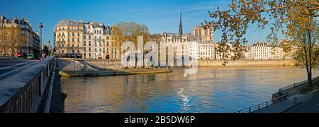 Vue panoramique sur l'île de la Cité, y compris la cathédrale notre-Dame de Paris, France. Banque D'Images