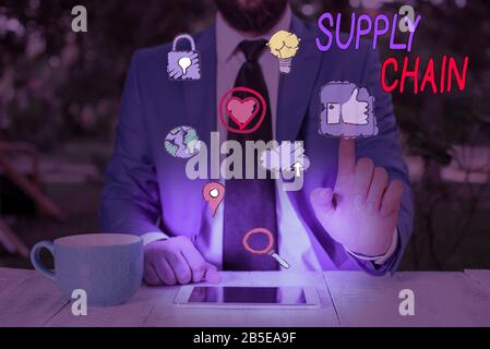 Écrit remarque montrant d'approvisionnement. Concept d'affaires pour le réseau entre l'entreprise et les fournisseurs à produire un produit Banque D'Images