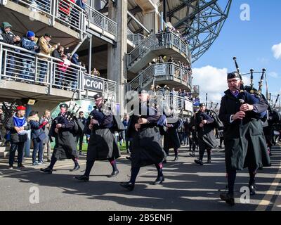 Murrayfield Stadium, Édimbourg, Royaume-Uni. 8 mars 2020. International Six Nations Rugby, Ecosse Contre France; Pipers Jouent À Murrayfield Credit: Action Plus Sports/Alay Live News Banque D'Images