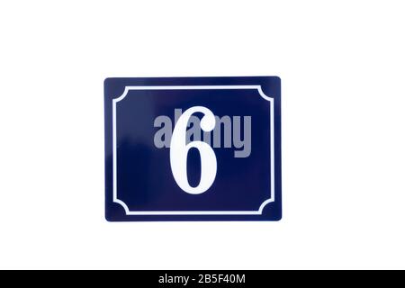 Appartement numéro de maison plaque métallique, numéro six 6 Banque D'Images