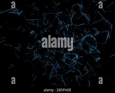 Fond sombre abstrait avec lignes et points bleus Banque D'Images