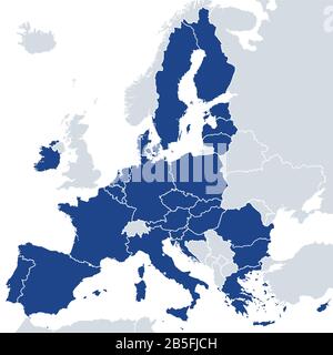 Les États membres de l'Union européenne après le Brexit, carte politique. Les 27 États membres de l'UE, après la gauche du Royaume-Uni en 2020. Banque D'Images