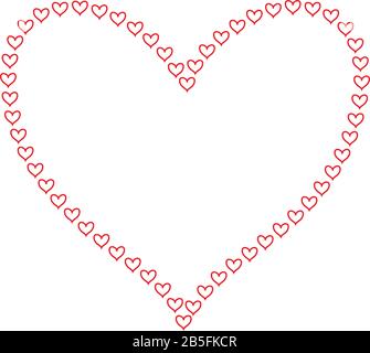Les coeurs rouges comme contours de motif formant la forme d'un grand coeur dans le modèle d'alignement et isolé dans un simple fond blanc. Illustration vectorielle. Illustration de Vecteur