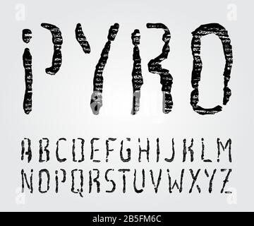 Type De Pyrographie Du Bois (Police Vectorielle). Lettre Press, Stamp, Wood Relief, Cut And Carving (Typographie Texturée). Illustration de Vecteur