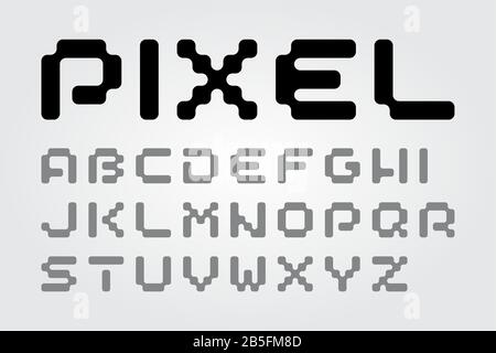 Ancienne police pixel de l'école dans un rehape Moderne (Vector Typeface). Typographie en majuscules de style jeu numérique géométrique plat. Illustration de Vecteur