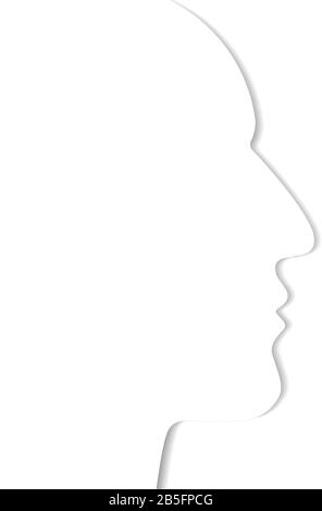 Silhouette d'esquisse de profil de tête humaine 3 dimensions en couleur blanche avec contours d'ombre délicats similaires à la ligne de coupe en papier qui se fond blanc. Vect Illustration de Vecteur