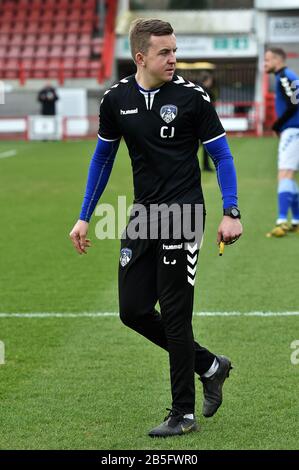 Crawley, ANGLETERRE - 7 MARS Calum Jackson of Oldham Athletic pendant le match de la Sky Bet League 2 entre Crawley Town et Oldham Athletic au Broadfield Stadium, Crawley le samedi 7 mars 2020. (Crédit : Eddie Garvey | MI News) la photographie ne peut être utilisée qu'à des fins de rédaction de journaux et/ou de magazines, licence requise pour un usage commercial Banque D'Images