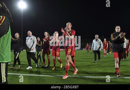 Parchal, Portugal. 7 mars 2020. Lagos, PORTUGAL: 7 mars les joueurs belges photographiés célébrant la victoire lors du match de football féminin entre les équipes nationales de Belgique ont appelé les Red Flames et le Portugal le deuxième jour de match de la coupe 2020, un prestigieux tournoi de womensocer au Portugal David Catry/SPP-Sportpix crédit: SPP Sport Press photo. /Alay Live News Banque D'Images