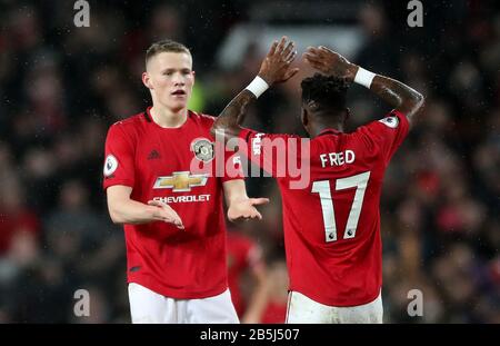 Scott McTominay de Manchester United célèbre son deuxième but du match lors du match de la Premier League à Old Trafford, Manchester. Banque D'Images