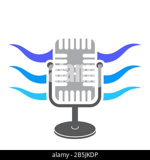 Icône De Microphone Rétro Avec Icône Blue Sound Waves. Symbole Audio Musique. Logo Du Haut-Parleur. Concept Micro Studio Banque D'Images