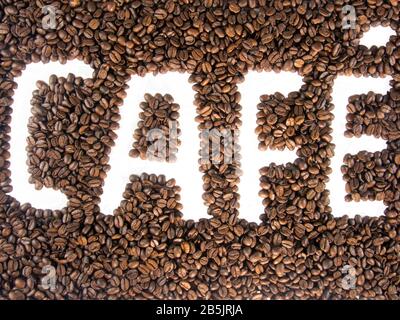 café de mot français écrit en haricots en relief Banque D'Images
