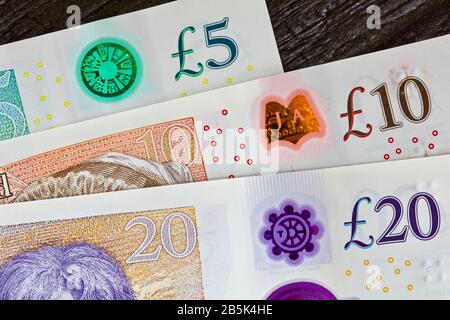Bank of England £5, £10, £20 billets en polymère Banque D'Images