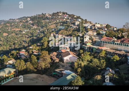 Vue aérienne de Mindat, Myanmar, Asie. Banque D'Images