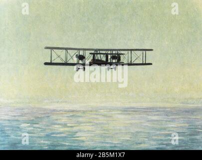 ALCOCK ET MARRON VOL TRANSATLANTIQUE JUIN 1919. Les aviateurs britanniques John Alcock et Arthur Brown pilotent leur bombardier Vickers Vimy modifié à travers l’Atlantique Banque D'Images