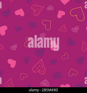 Coeurs un flutter, les gribouillis de coeur, le vecteur sans couture avec les coeurs de jour de Valentines sur fond rose. Conception De Répétition De Surface Illustration de Vecteur