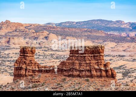 Structures en pierre dans le parc national d'Arches à Moab, Utah, États-Unis. Banque D'Images
