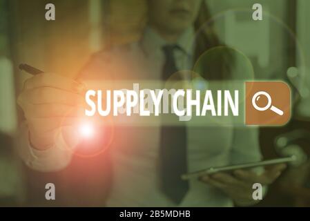 Écrit remarque montrant d'approvisionnement. Concept d'affaires pour le réseau entre l'entreprise et les fournisseurs à produire un produit Banque D'Images