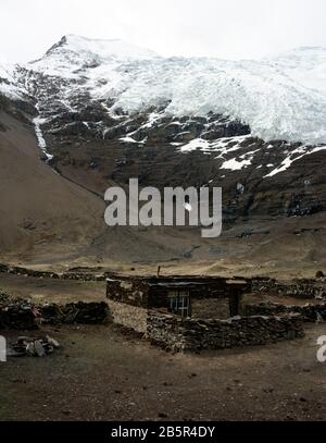 Maisons d'été de Nomad à Karo la Pass, à une altitude de 5000 mètres (15000 pieds), Tibet Banque D'Images