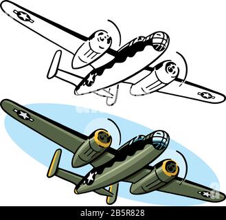 Un dessin d'un bombardier B-25 de l'ère américaine de la seconde Guerre mondiale. Illustration de Vecteur