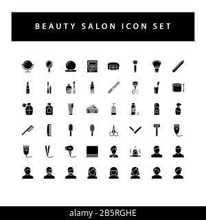 Ensemble d'icônes du salon de beauté avec motif glyphe de couleur noire. Illustration de Vecteur