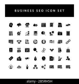 Ensemble d'icônes Business Seo avec motif glyphe de couleur noire. Illustration de Vecteur