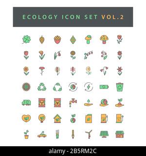 Jeu d'icônes écologiques avec motif plein de style de contour Vol.2 Illustration de Vecteur