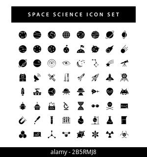 ensemble d'icônes d'espace et de science avec motif glyphe de couleur noire. Illustration de Vecteur