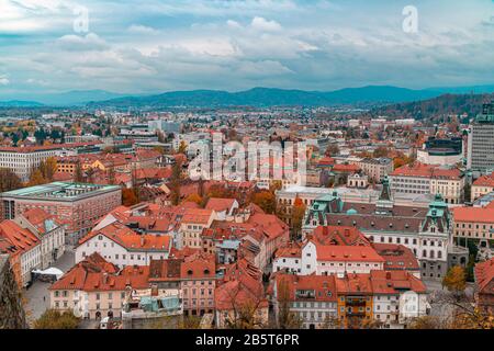 La ville de Ljubljana tire de dessus panorama, Slovénie, Europe Banque D'Images