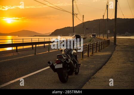 Tournage d'une moto Yamaha VMAX à Fukuoka, au Japon Banque D'Images