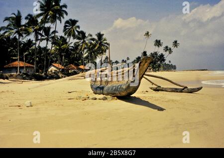 Bateau en bois typique sur la plage au Sri lanka Banque D'Images